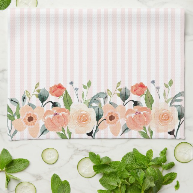 Linge De Cuisine Jolie Pêche Florale (Plié)