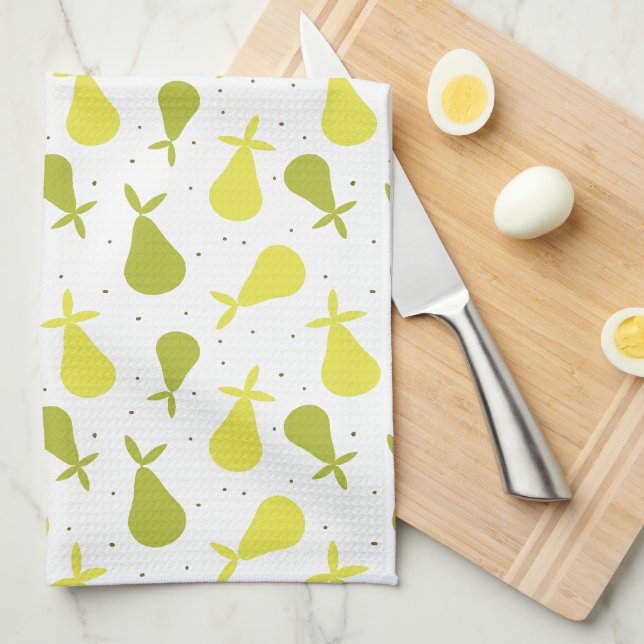 Linge De Cuisine Jolie poires jaunes et vertes Motif de fruits (Quart Plié)