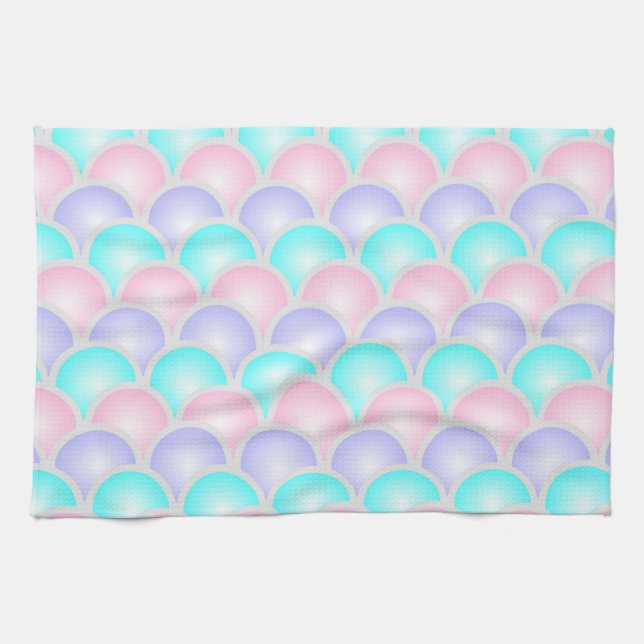 Linge De Cuisine jolie rose aqua bleu pastel écailles de sirène (Horizontal)