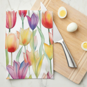 LINGE DE CUISINE JOLIE ROSE D'EAU ET TULIPS FLEURIS ORANGE