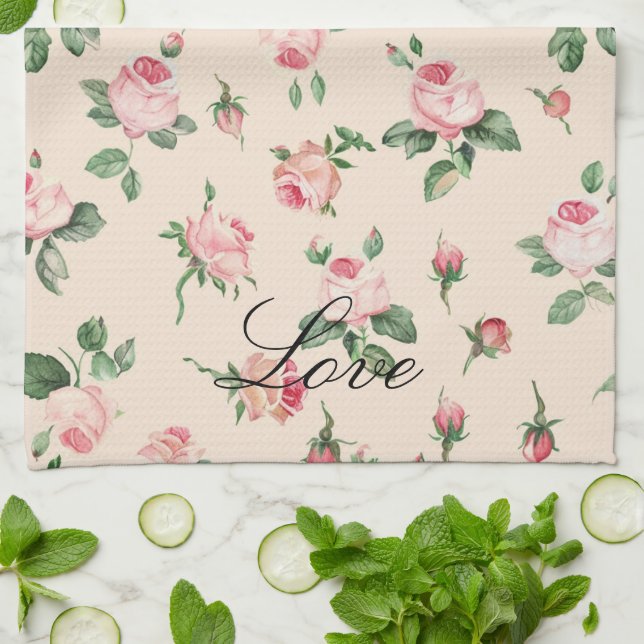 Linge De Cuisine Jolie rose Roses Fête des mariées florale (Plié)