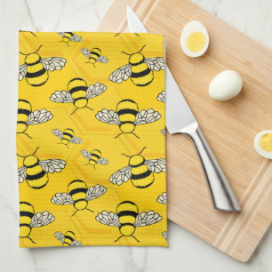 Linge De Cuisine Jolies abeilles caricaturales dans une ruche jaune