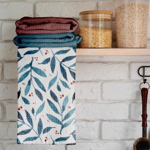 Linge De Cuisine Jolies branches d'aquarelle - turquoise et rouge