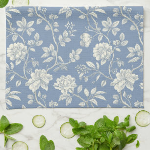 Linge De Cuisine Jolies Fleurs Bleues Crème Romantiques  