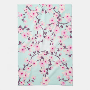 Linge De Cuisine Jolies fleurs de cerisier rose Turquoise