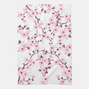 Linge De Cuisine Jolies fleurs de cerisiers Nature rose blanc