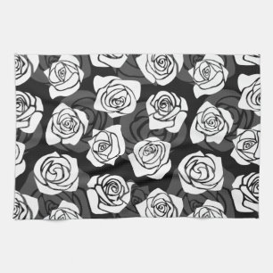 Linge De Cuisine Jolies roses Vintages en noir et blanc