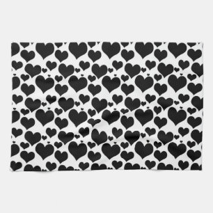 Linge De Cuisine Jolis cœurs noirs sur fond blanc pour votre Saint-
