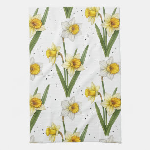 Linge De Cuisine Jonquille Floral de printemps en jaune et vert dou