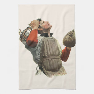 Linge De Cuisine Joueur de baseball vintage, receveur regarde vers