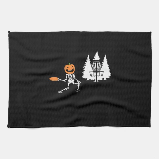 Linge De Cuisine Joueur de golf Skeleton Citrouille Head Disk Hallo (Horizontal)