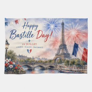 Linge De Cuisine Jour de la Bastille Tour Eiffel Seine feux d'artif