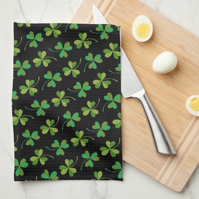 Linge De Cuisine Jour de la Saint Patrick Mignonne Motif Shamrock V (Quart Plié)