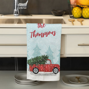 Linge De Cuisine Jour mignon Script Aquarelle Russe Camion Rouge