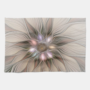 Linge De Cuisine Joyeuse Fleur Abstrait Beige Brown Floral Fractal