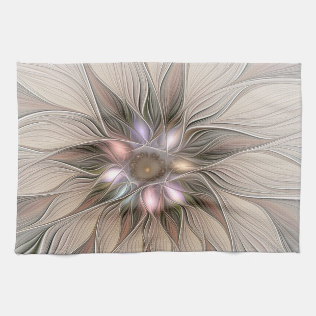 Linge De Cuisine Joyeuse Fleur Abstrait Beige Brown Floral Fractal (Horizontal)