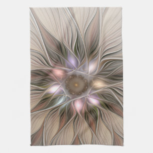 Linge De Cuisine Joyeuse Fleur Abstrait Beige Brown Floral Fractal