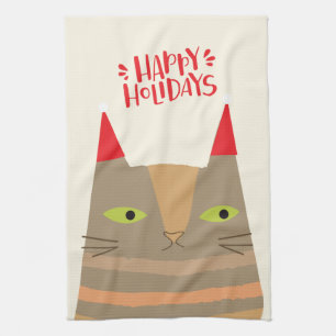 Linge De Cuisine Joyeuses fêtes ! Cartoon de chat Cute Père Noël - 
