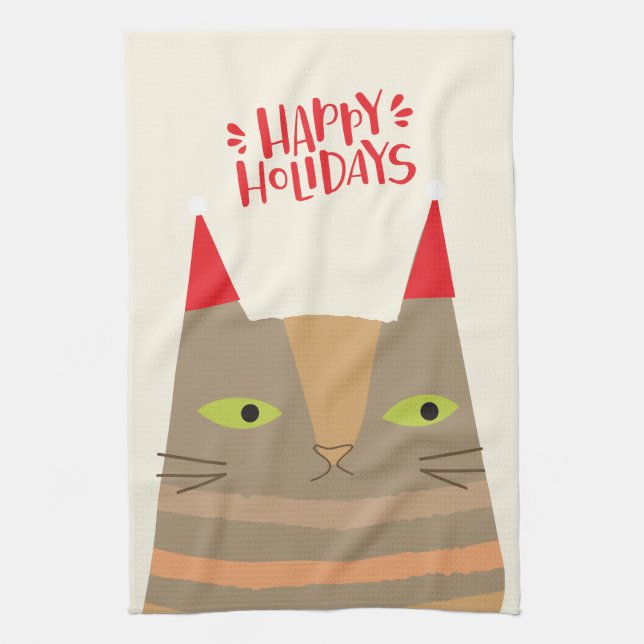Linge De Cuisine Joyeuses fêtes ! Cartoon de chat Cute Père Noël -  (Vertical)