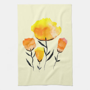 Linge De Cuisine Joyeuses fleurs orange et jaune