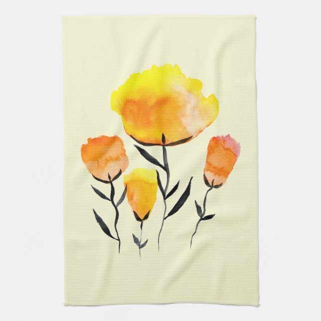 Linge De Cuisine Joyeuses fleurs orange et jaune (Vertical)