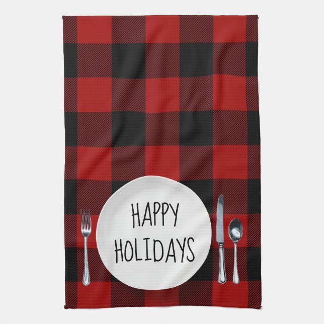 Linge De Cuisine Joyeuses Plaque De Vacances Sur Buffalo Plaid (Vertical)