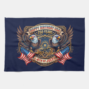 Linge De Cuisine Joyeux Anniversaire USA 250 Ans   Aigles Patriotiq