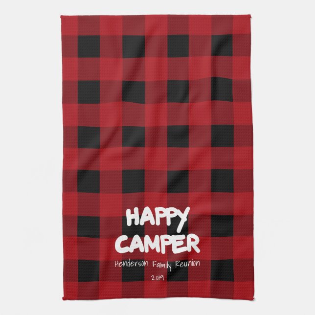 Linge De Cuisine Joyeux Camper Red Plaid Family Réunion (Vertical)