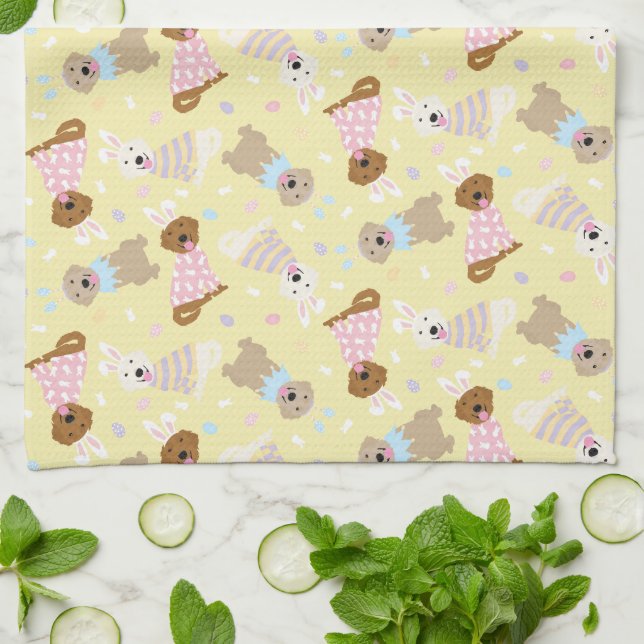 Linge De Cuisine Joyeux Chiens de Pâques (Plié)