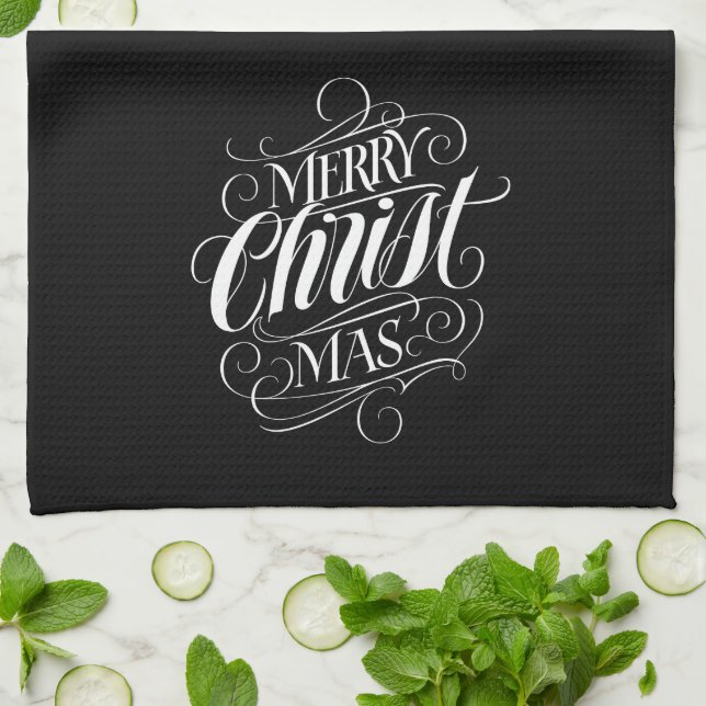 Linge De Cuisine Joyeux CHRISTmas Christian Calligraphie (Plié)