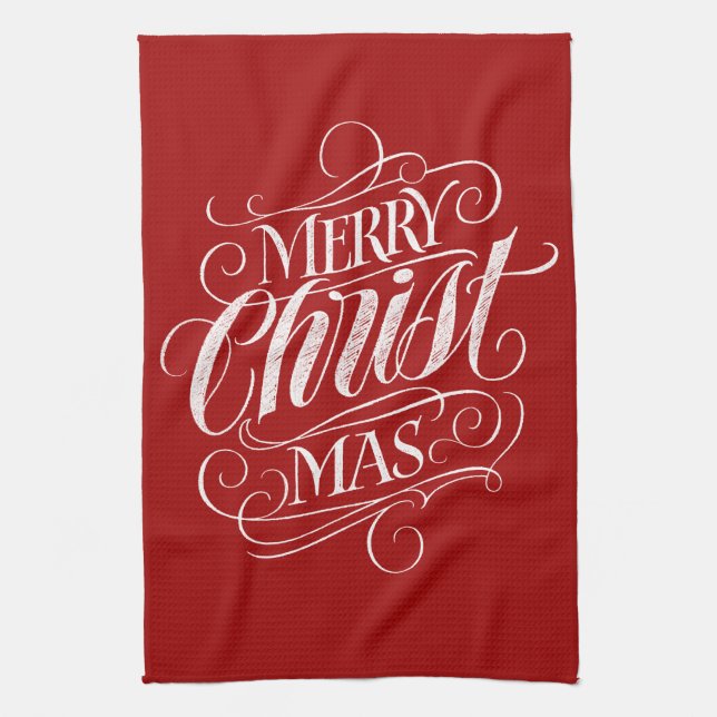 Linge De Cuisine Joyeux CHRISTmas Christian Calligraphie Chalk Roug (Vertical)