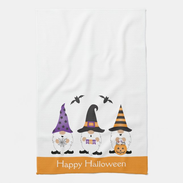 Linge De Cuisine Joyeux Gnomes d'Halloween violet orange (Vertical)