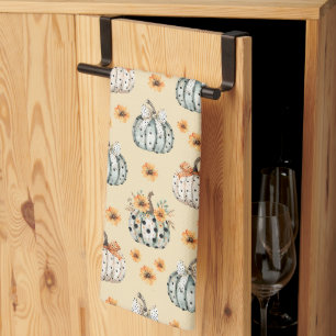 Linge De Cuisine Joyeux Halloween Aquarelle citrouilles et fleurs 
