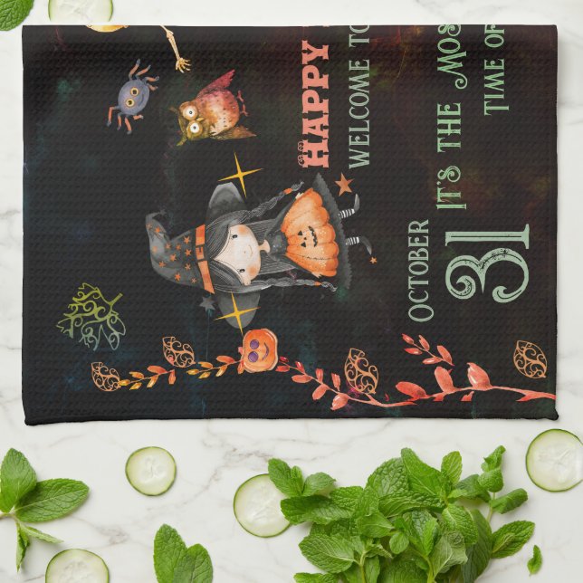 Linge De Cuisine Joyeux monstres mignons d'Halloween (Plié)