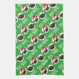 Linge De Cuisine Joyeux motif de carlins de renne de Pugmas Père