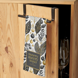 Linge De Cuisine Joyeux Motif de Noël en or noir #21 ID1009