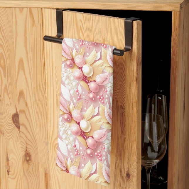 Linge De Cuisine Joyeux Motif de Noël rose or #17 ID1009 (Pliage en tiers)