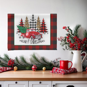 Linge De Cuisine Joyeux Noël camion et arbres