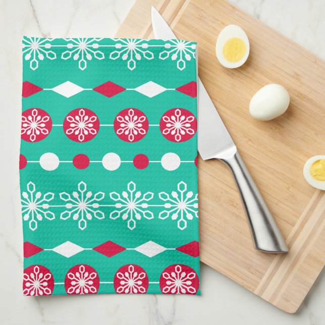 Linge De Cuisine Joyeux Noël de mignons flocons verts (Quart Plié)
