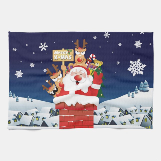 Linge De Cuisine Joyeux Noël de Père Noël Crew (Horizontal)