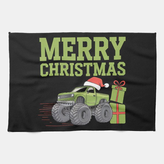 Linge De Cuisine Joyeux Noël Monster Camion Toddler Boys Noël (Horizontal)