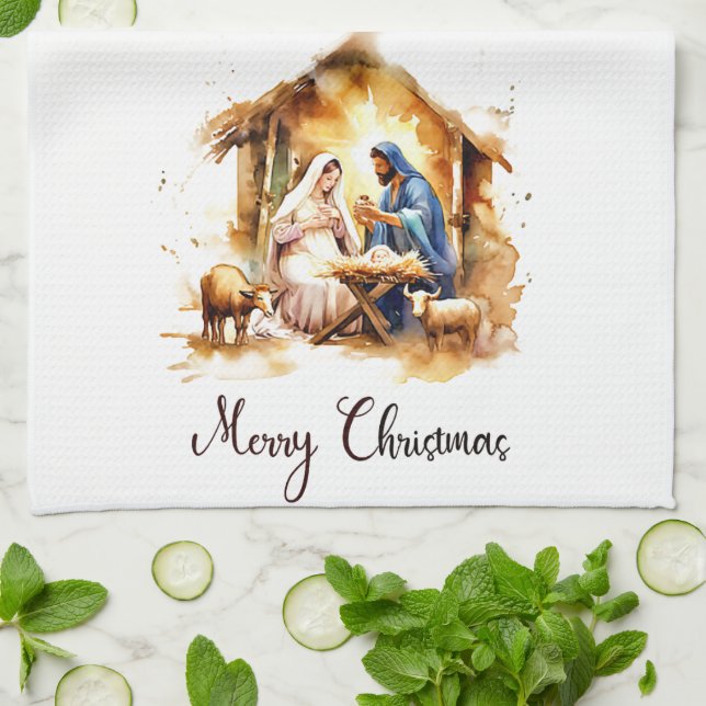 Linge De Cuisine Joyeux Noël Nativité (Plié)