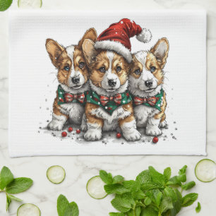 Linge De Cuisine Joyeux Noël Pembroke Welsh Corgi Puppies