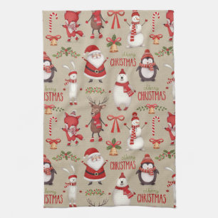 Linge De Cuisine Joyeux Noël Père Noël Et Amis