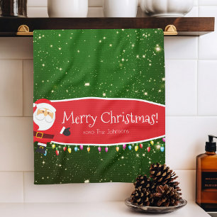 Linge De Cuisine Joyeux Noël Père Noël Nom de famille Rouge et Vert