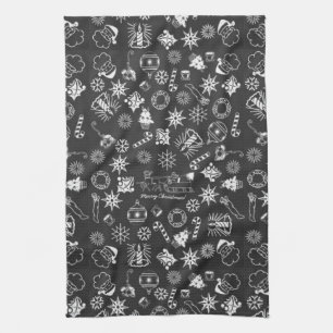 Linge De Cuisine Joyeux Noël Père Noël Symboles, noir et blanc