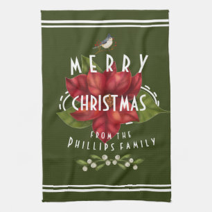 Linge De Cuisine Joyeux Noël personnalisé vert foncé blanc