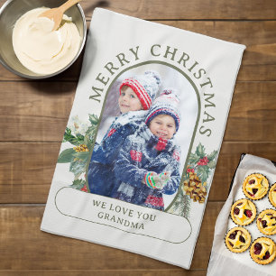 Linge De Cuisine Joyeux Noël photo Holly et Pine Personnalisé