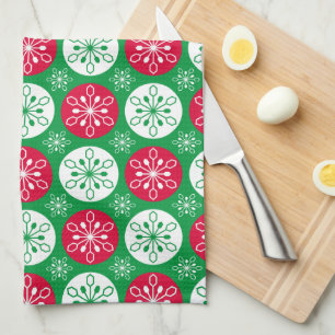 Linge De Cuisine Joyeux Noël Red & Green Snowflakes