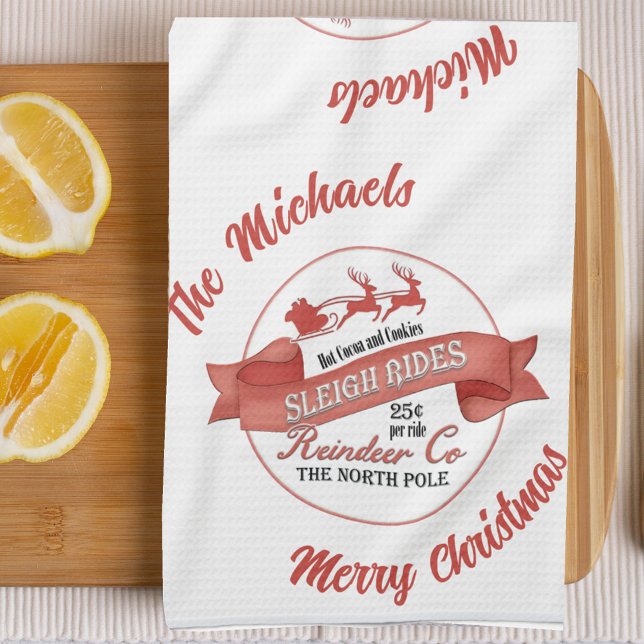 Linge De Cuisine Joyeux Noël rouge et blanc Personnalisé (Merry Christmas custom kitchen towel. )
